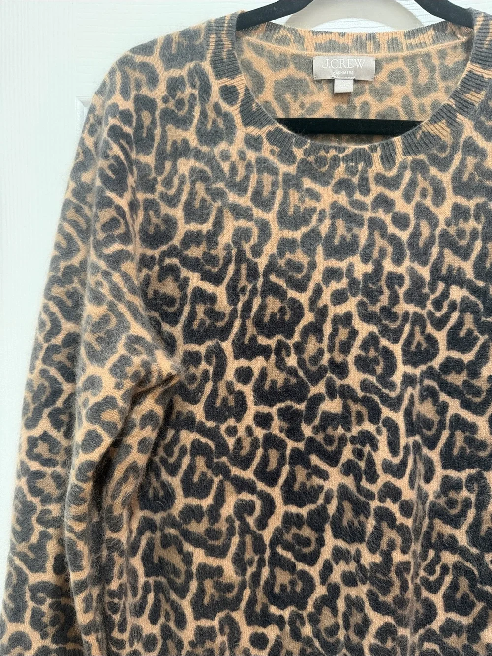 J Crew Brushed Cashmere Shrunken Crewneck Sweater In Leopard Print Medium